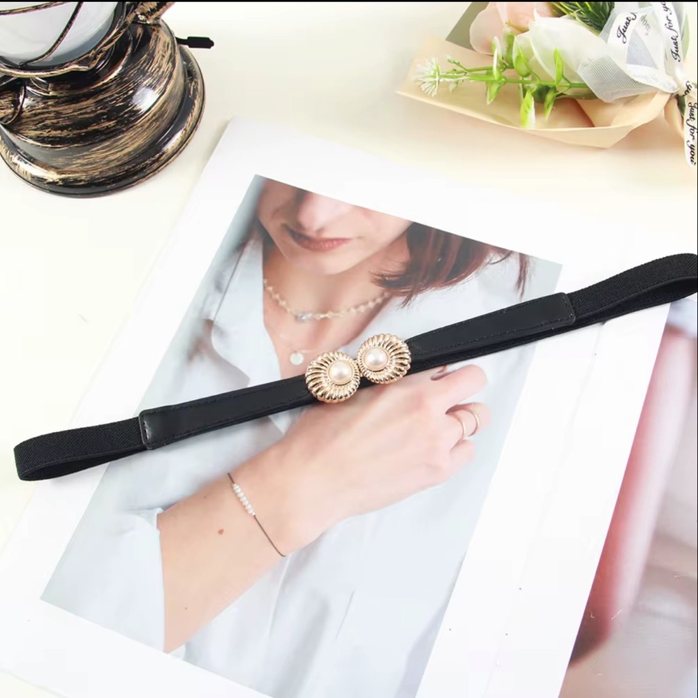 361. Elegant Black Belt with Pearl Accent